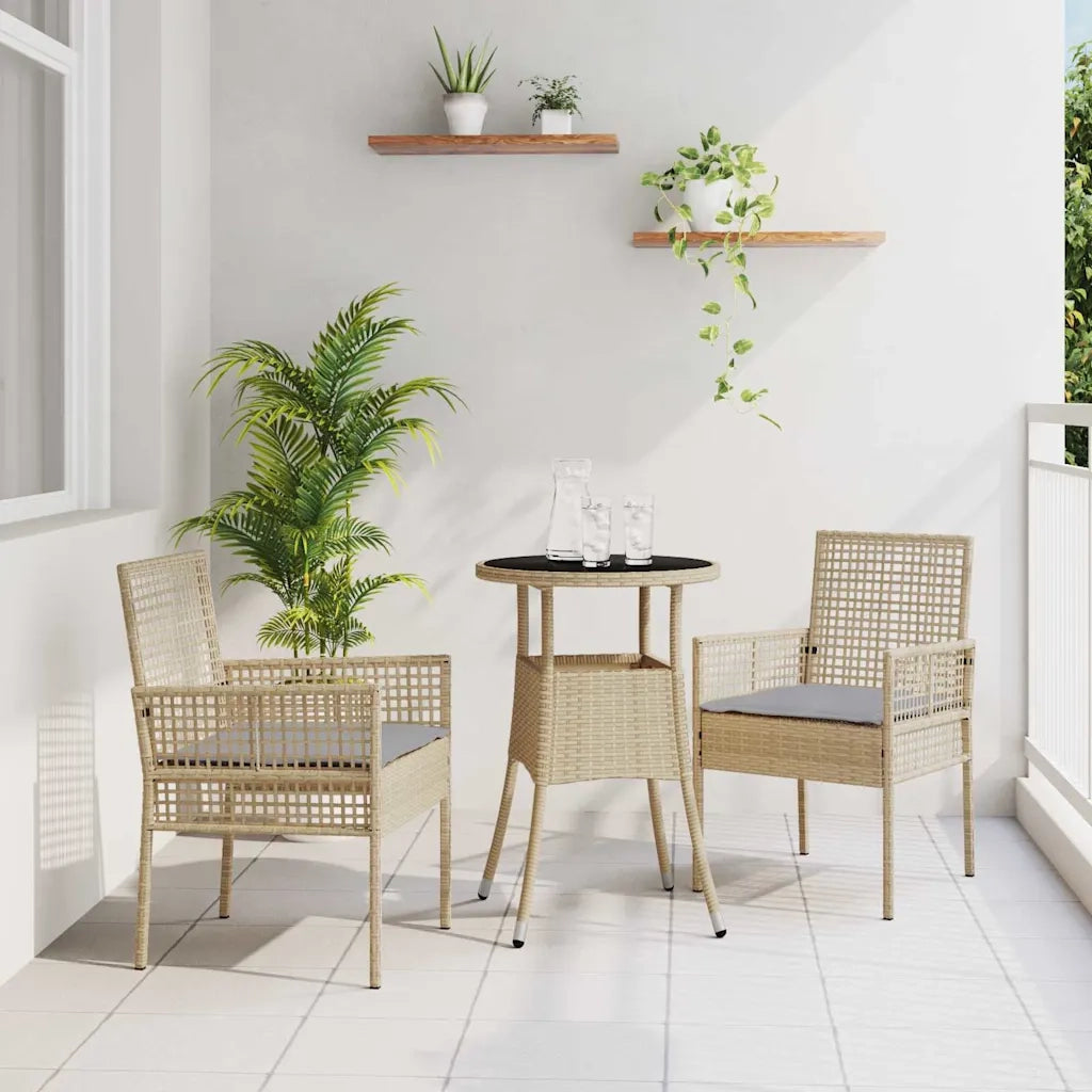 Set da Pranzo per Giardino 3 pcs Beige polyrattan 3334947