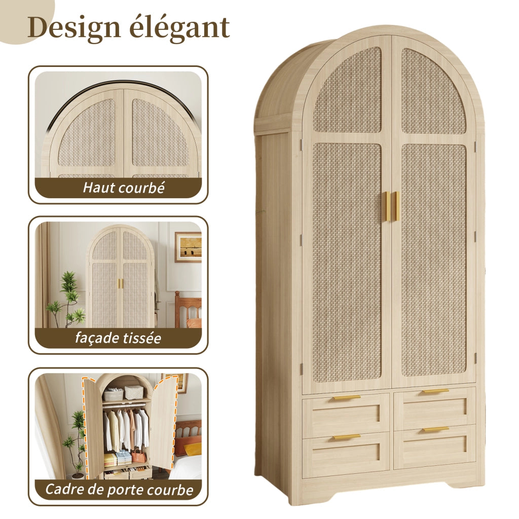 Armadio con 2 ante curve; 1 barra appendiabiti e 1 cassetto con ripiani per camera da letto e ingresso; 80×50×179 cm