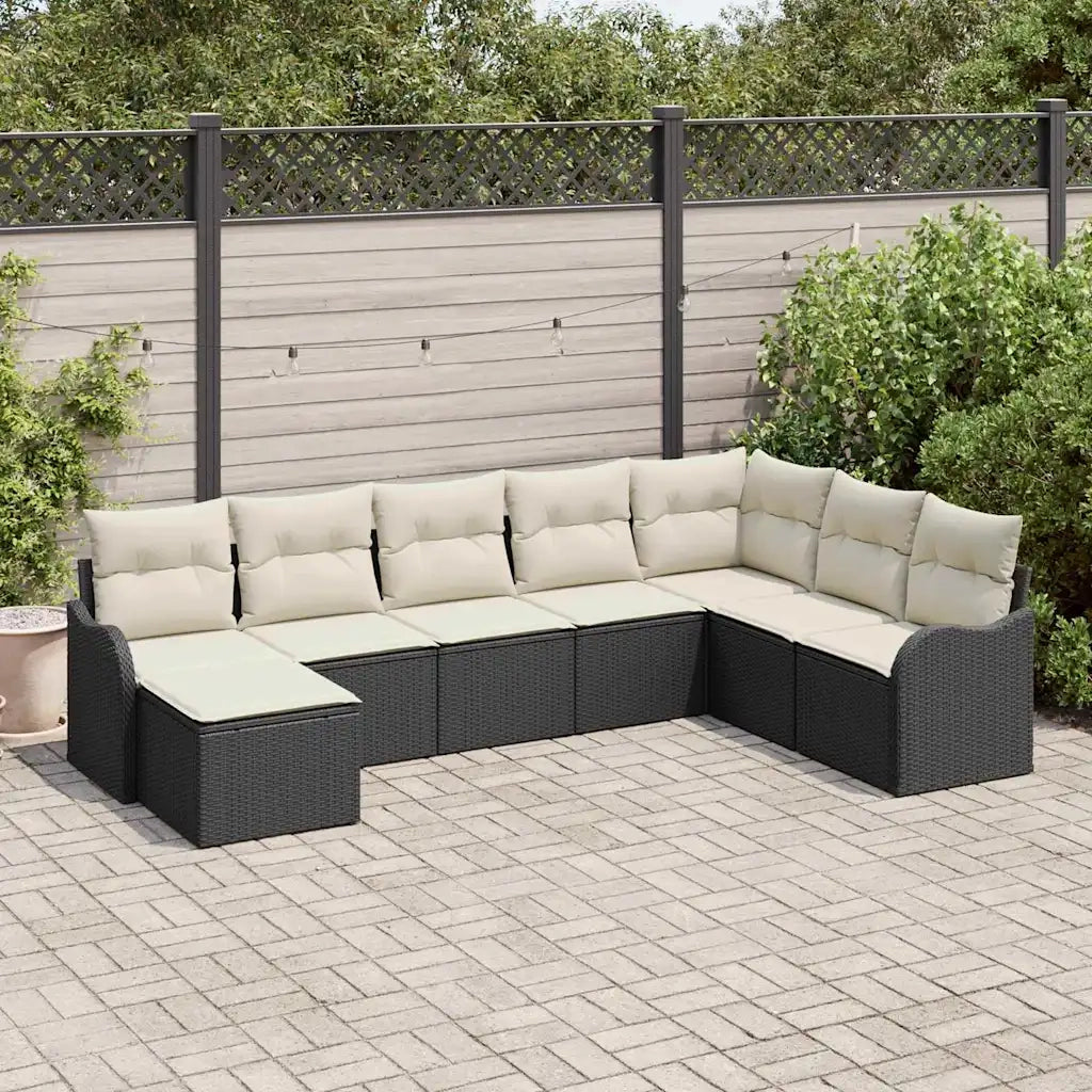 Set Divano da Giardino Nero polyrattan