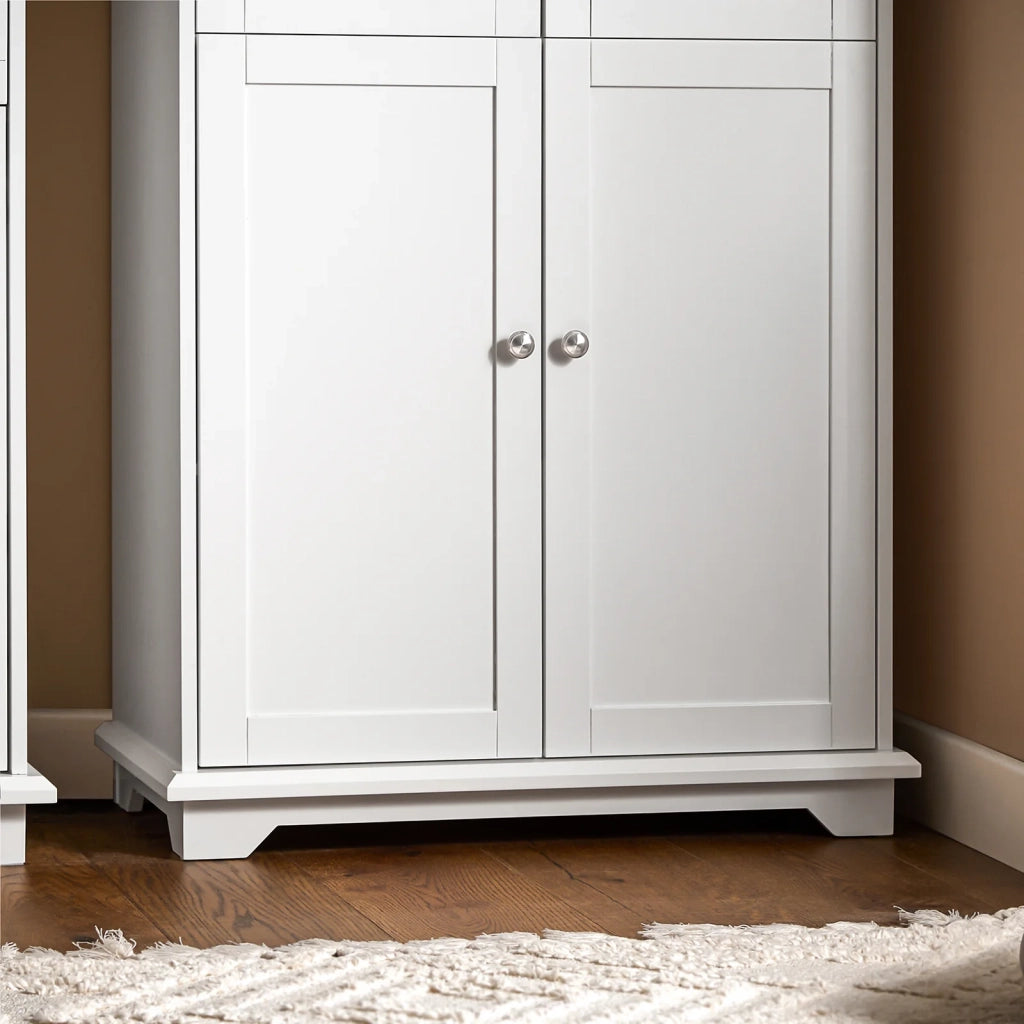Credenza Alta Per Cucina Mobile Buffet In Legno Con 6 Scomparti E 2 Cassetti Armadio Dispensa In Stile Moderno Bianco 75x40x175cm FSB76-W