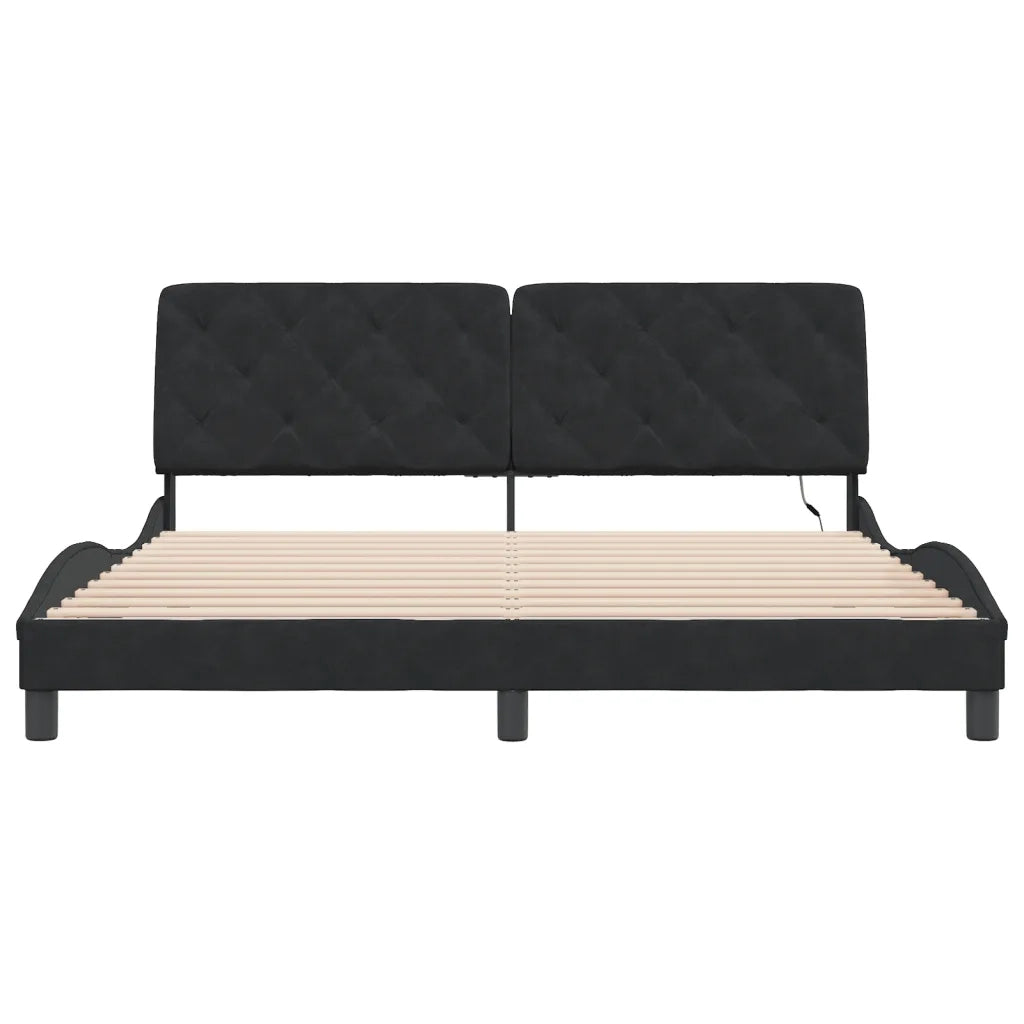 Giroletto con LED senza Materasso-Struttura Letto Nero 180x200 cm in Velluto