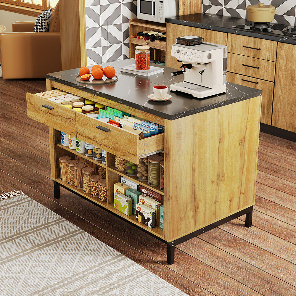 Isola cucina rustica - Xylo - 120x75x90cm 2 cassetti marmo