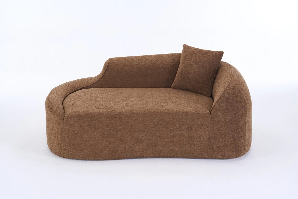 Divano letto due posti con chaise longue ¨C Minimal ¨C tessuto chenille colore caramello con 1 cuscino