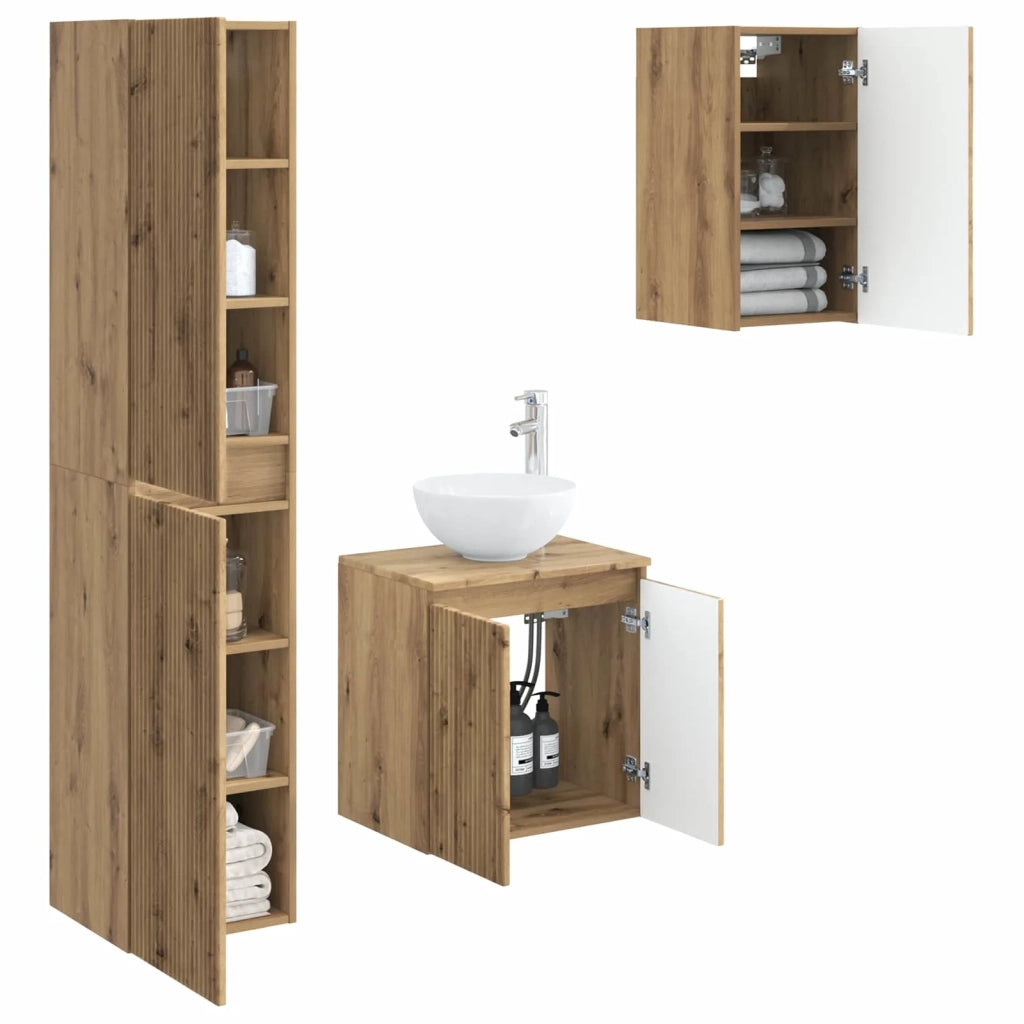 Set di mobili per il bagno 3 pz Rovere Artigianale 3406072
