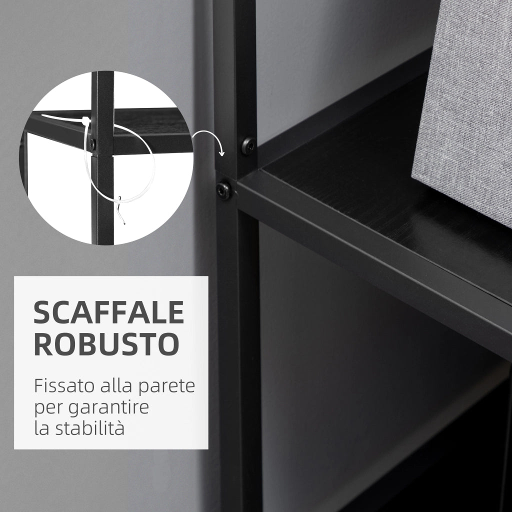 Libreria 7 Livelli in Truciolato e Acciaio ¨C Minimal ¨C 83x34x180 cm Nero