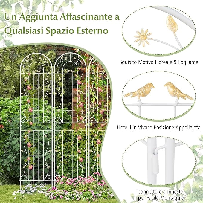 Grigliati per Rampicanti 180 x 50 CM, Set di 2 Tralicci di Metallo Antiruggine per Piante Rampicanti, Rose e Verdure, Decorazione Esterna per Giardino, Cortile e Patio (Bianco)