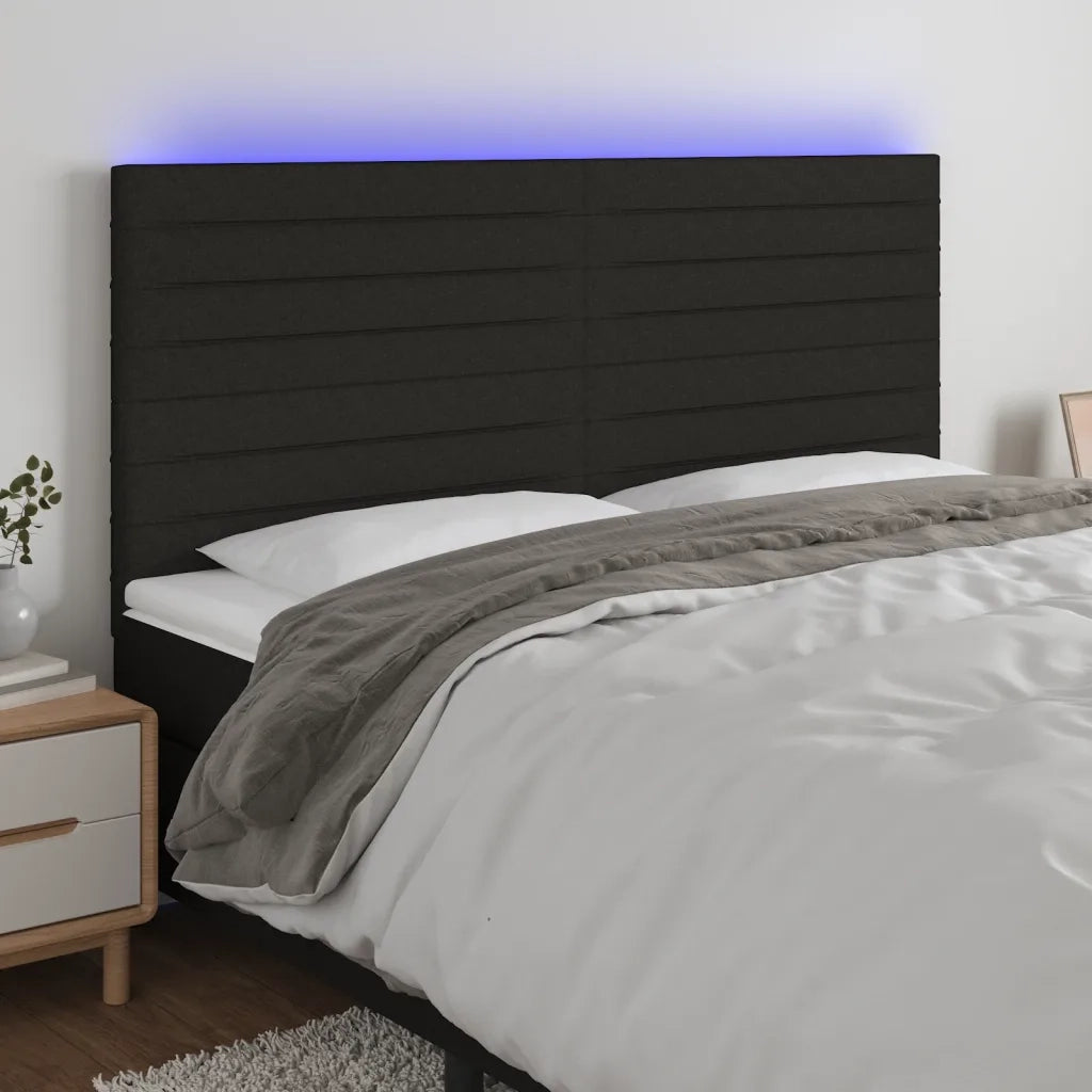 Testiera | Testata a LED Nera 180x5x118/128 cm in Tessuto
