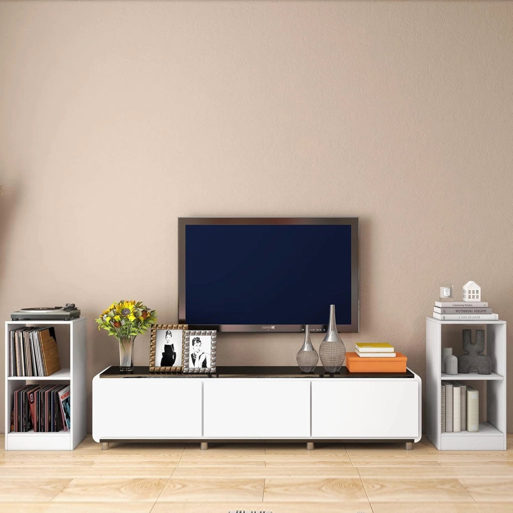 COSTWAY Set di Librerie a 2 Pezzi, Libreria in Legno a 2 Livelli, Scaffale Espositivo con Dispositivo Antiribaltamento, Scaffale Multifunzionale per Soggiorno Studio Ufficio, 38x33x72,5 cm