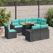 Set Divani da Giardino 9 pz con Cuscini Nero in Polyrattan 3327053