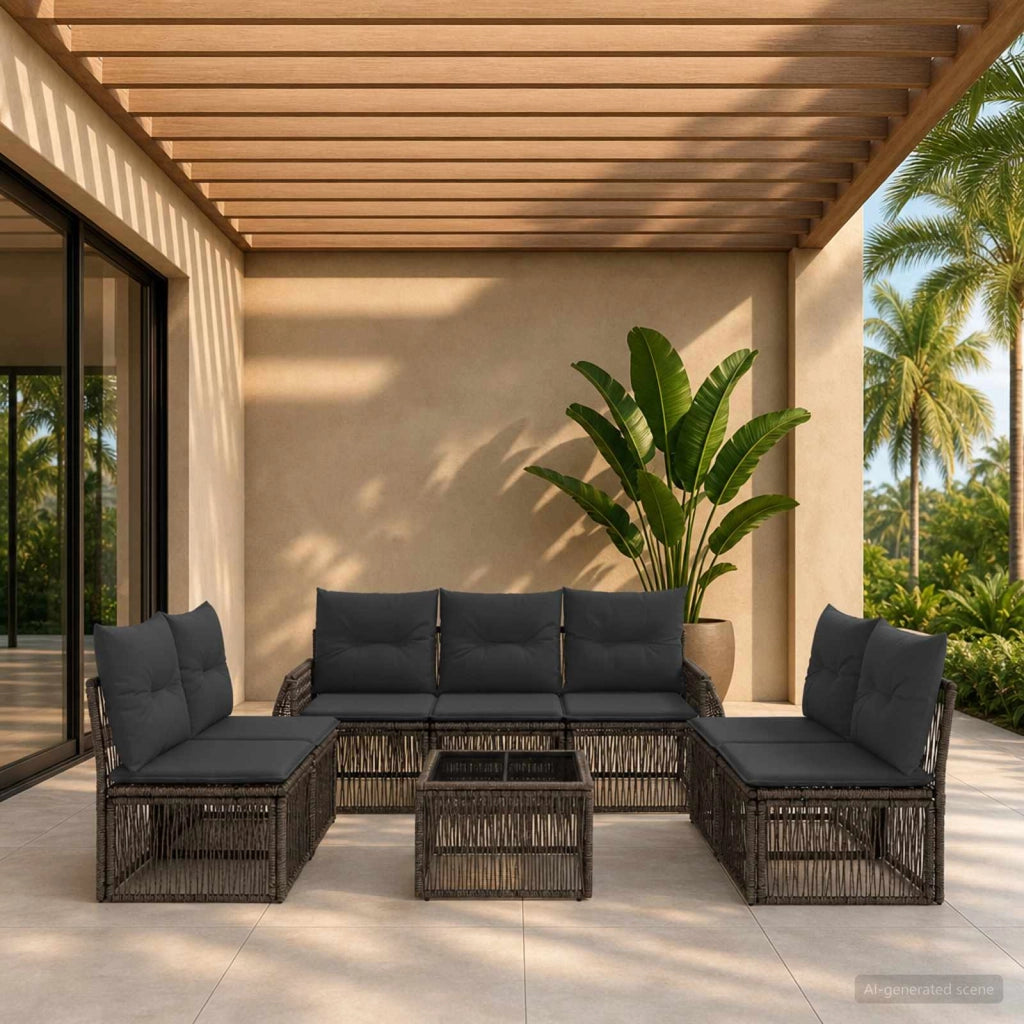 Set Divano da Giardino 8 pz Grigio e Grigio Scuro polyrattan 3435389