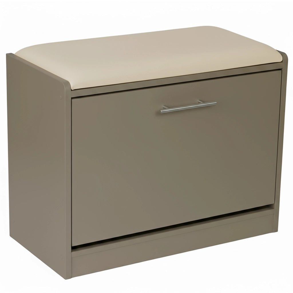 Marvin Scarpiera Panca da Ingresso Portascarpe Salvaspazio in Legno Seduta con Cuscino Anta a Ri Tortora / Cuscino Beige