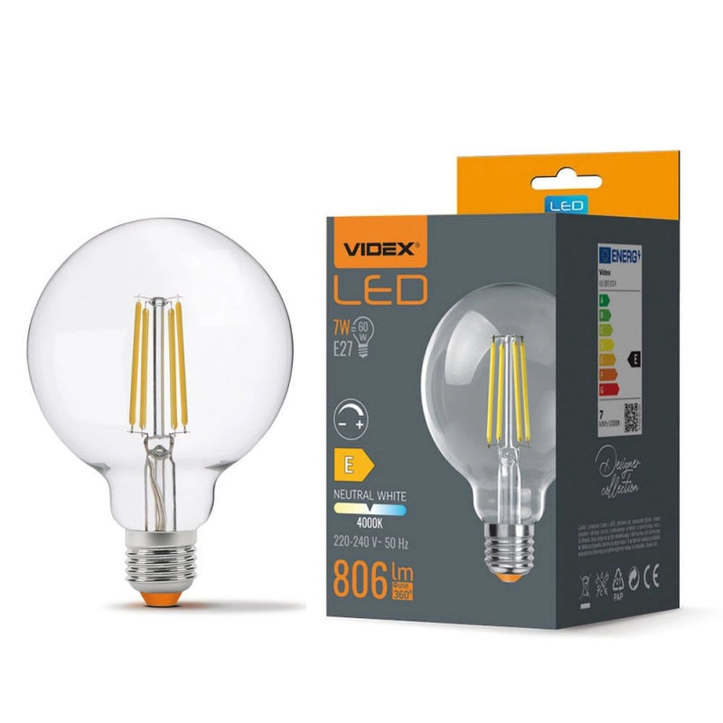 Lampadina LED dimmerabile G95 7W E27 4000K 806lm Videx
