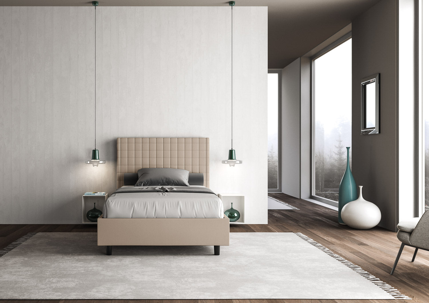 Letto Singolo 100x210 cm con Rete e Contenitore Sunny Tortora