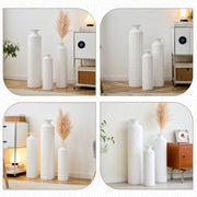 Vaso da pavimento set da 3 con texture in rilievo in metallo bianco per soggiorno, ingresso e corridoio