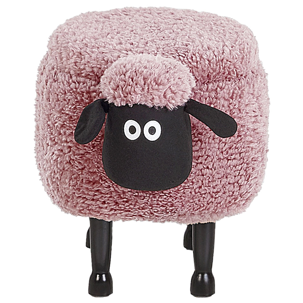 Pouf animaletto Sgabello per bambini Poggiapiedi in pelliccia sintetica rosa con gambe in legno portaoggetti Seggiolino per bambini