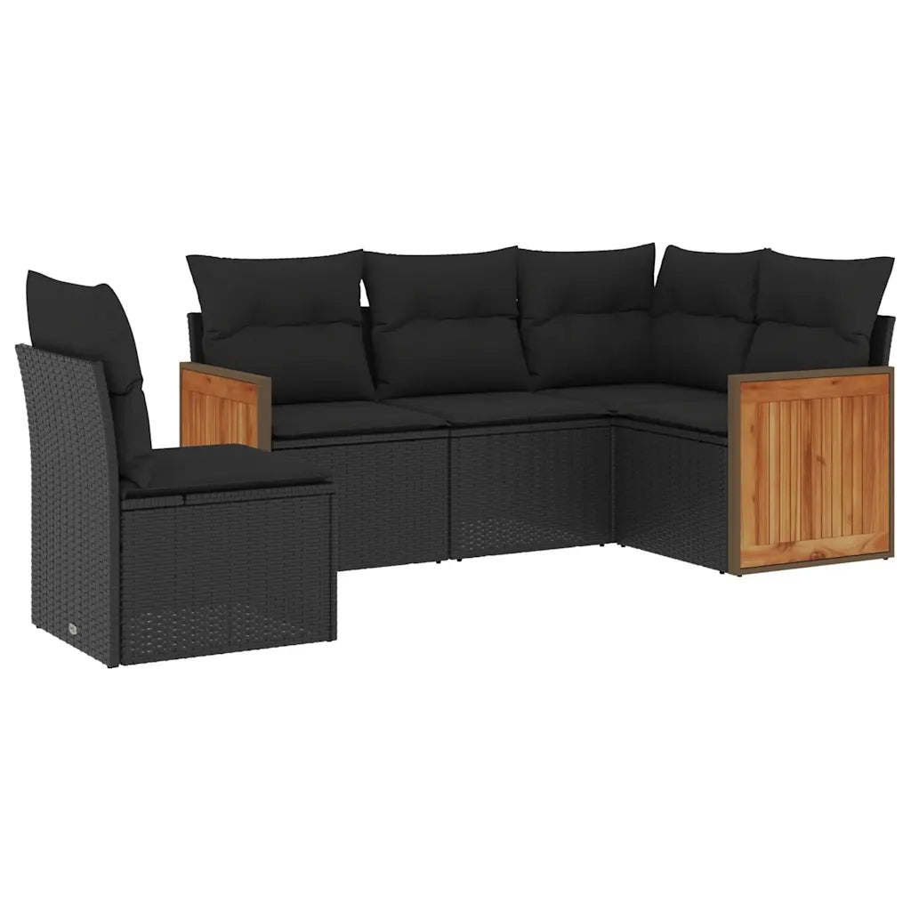 Set Divani da Giardino 5 pz | Set Salotto da Giardino con Cuscini in Polyrattan Nero
