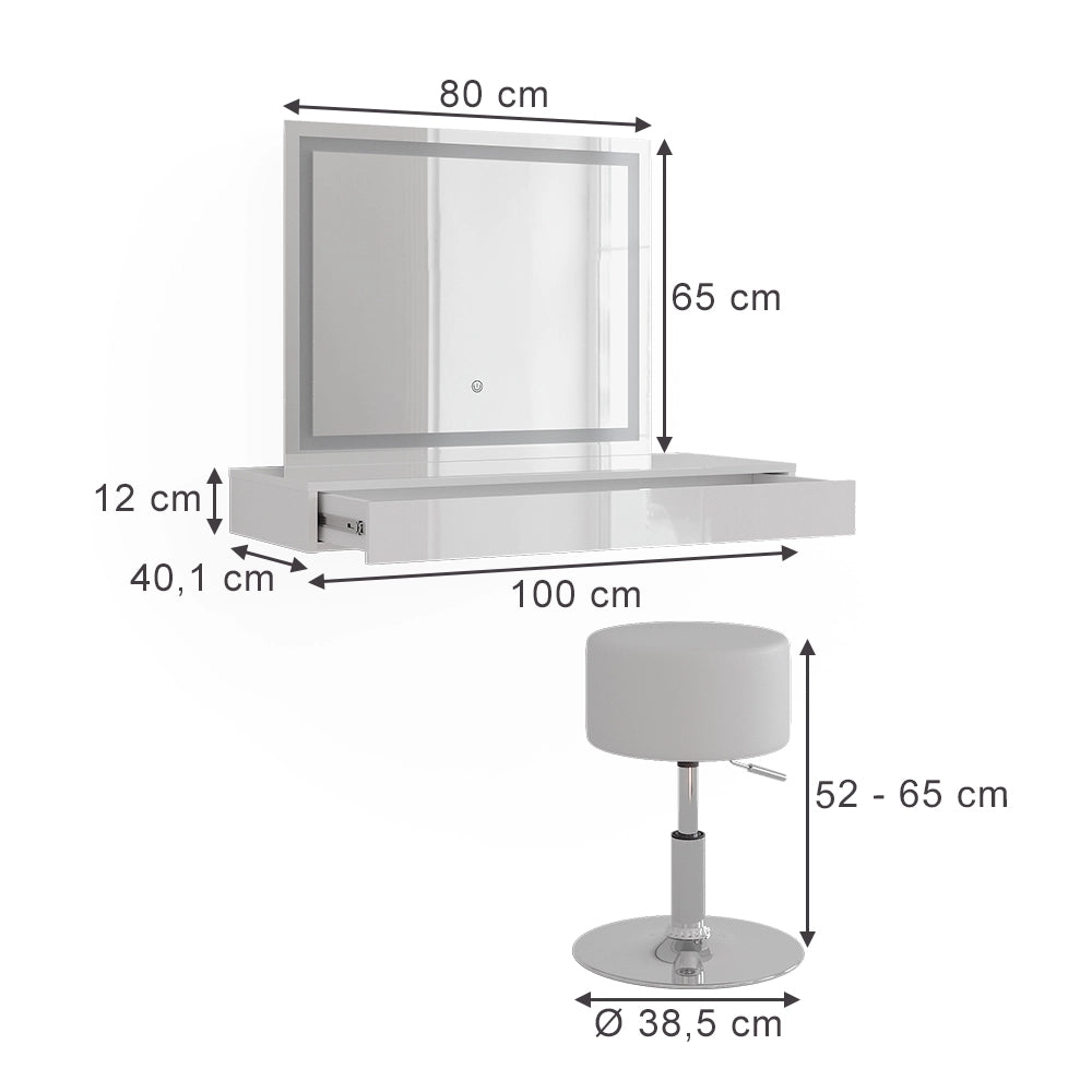 Vicco Tavolo da toeletta Bianco 100 cm 3 parti