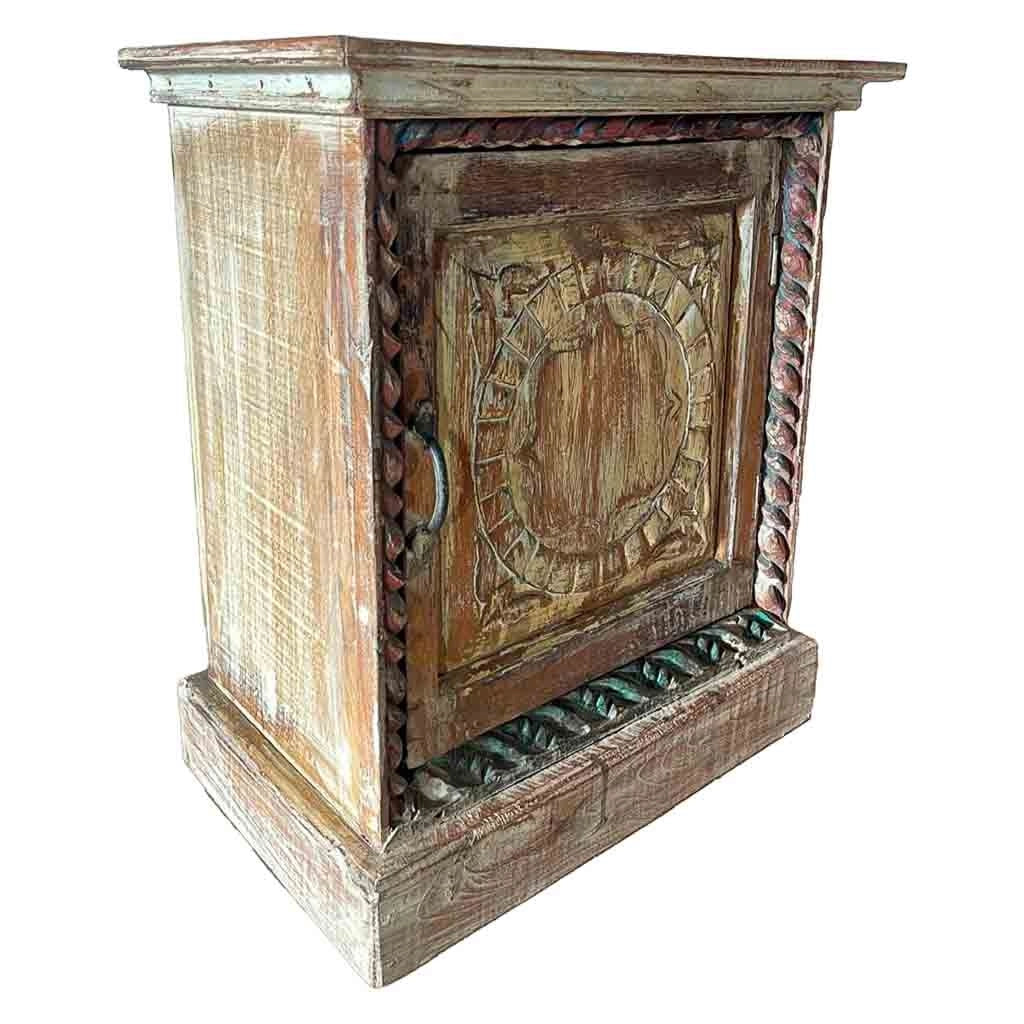 Comodino in legno con finitura artigianale marrone, 52x30x56h cm