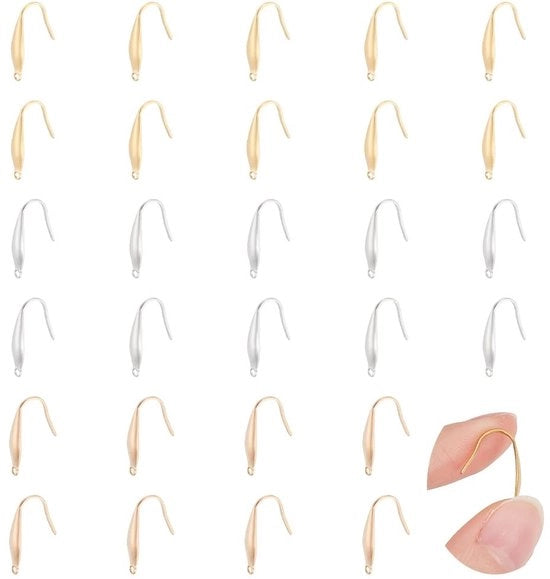 Orecchini con Gancio in Acciaio Inossidabile - Piccolo Foro - 30 Pezzi - Lustrati - 3 Colori