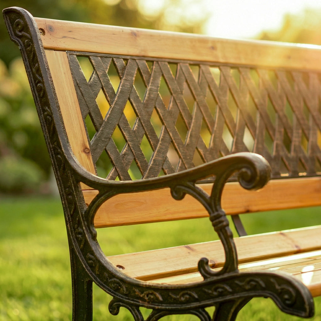 Panchina da giardino nera MIRT con legno laccato e gambe in ghisa larghezza 127 cm