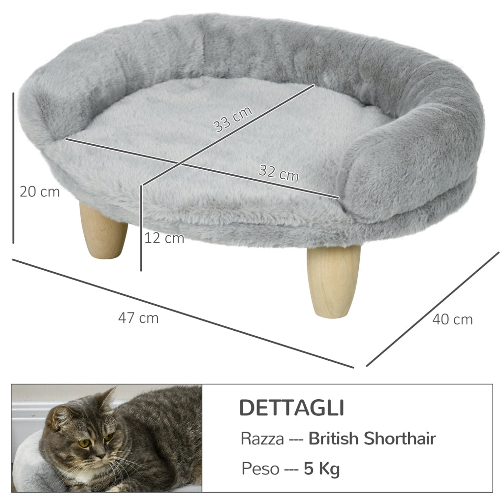 Cuccia Divanetto per Cani e Gatti 47x40x20 cm Sfoderabile in Peluche Grigio
