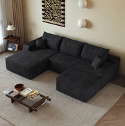 Divano nero 270x175x83 cm rivestito in tessuto di velluto a coste