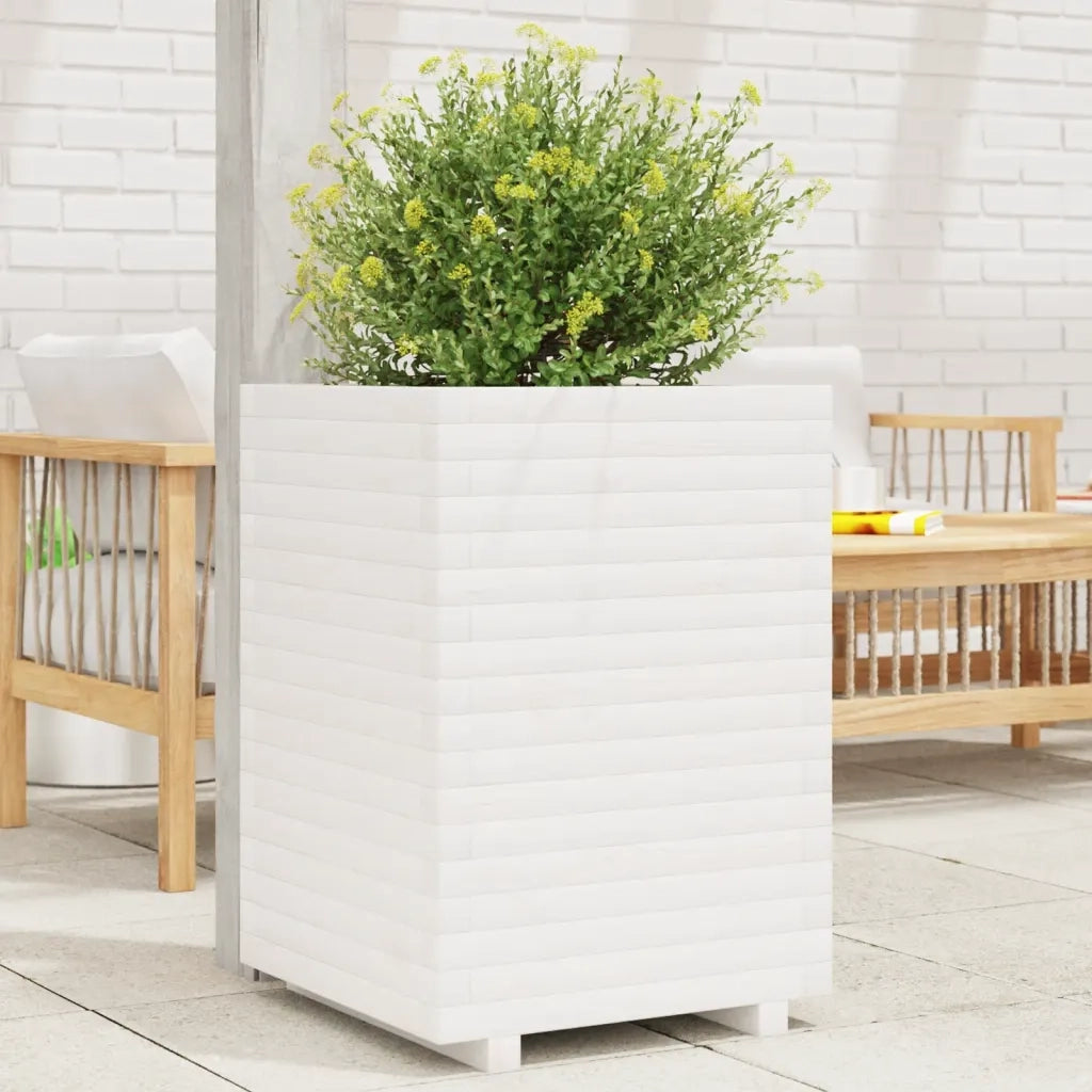 Fioriera da Giardino Bianca 50x50x72 cm Legno Massello di Pino 3282610