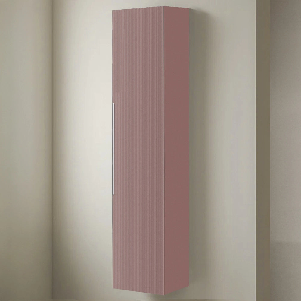 Pensile bagno sospeso 150 cm rosa cannettato con anta e ripiani Zena