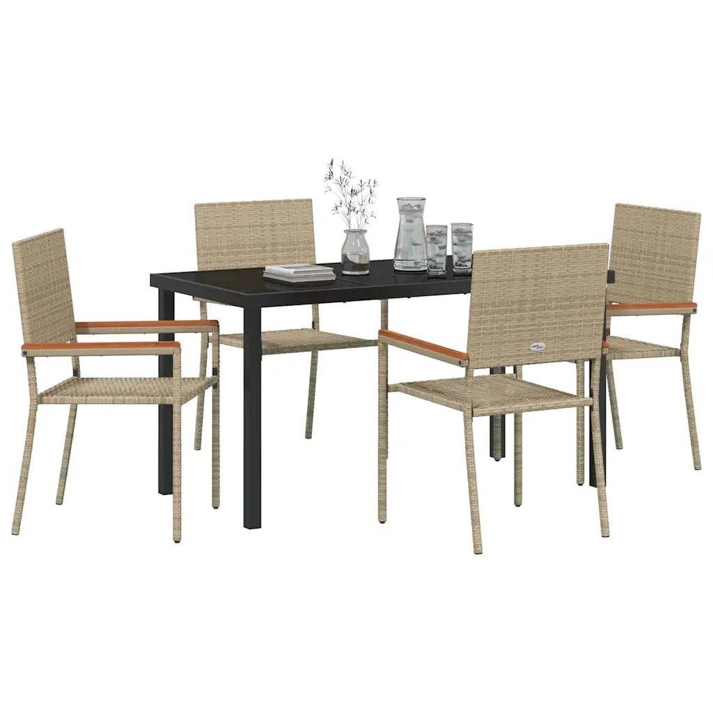 Set da Pranzo per Giardino con cuscino 5 pcs Beige polyrattan