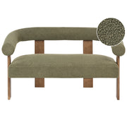 Divano a 2 posti Boucle Verde e Marrone Scuro stile retrò gambe in legno