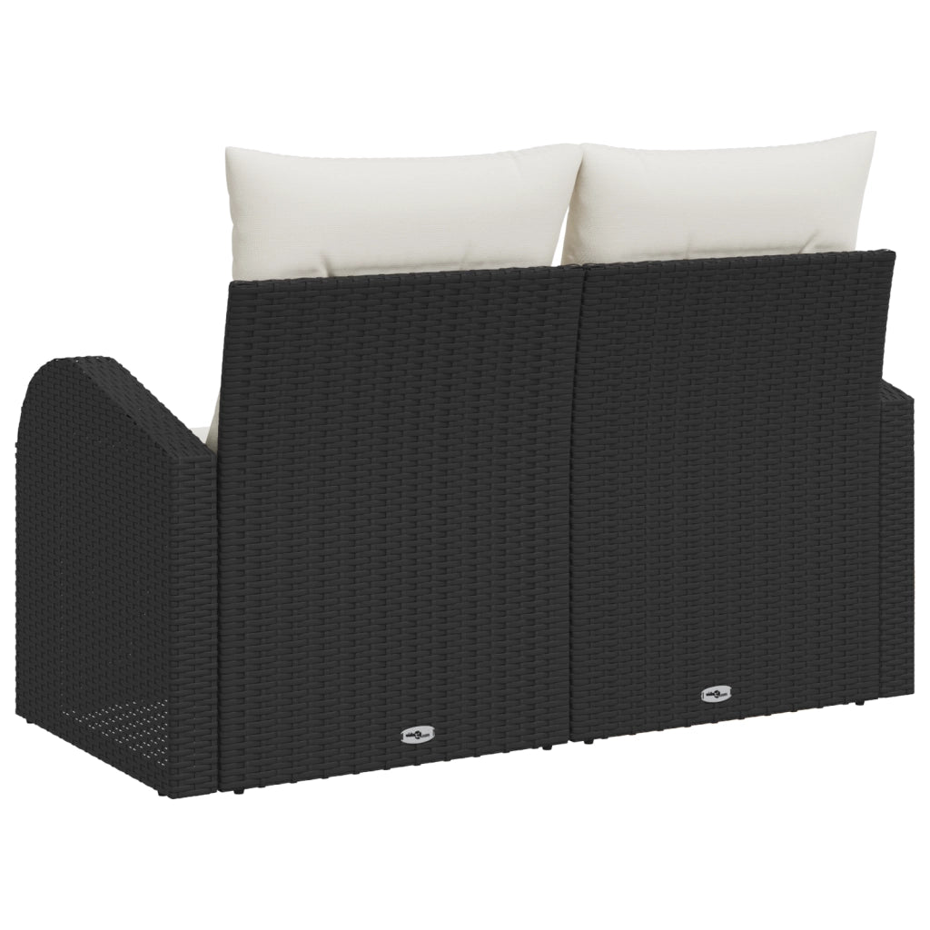 Divano da Giardino 2 Posti con Storage & Cuscini Nero Rattan Sintetico