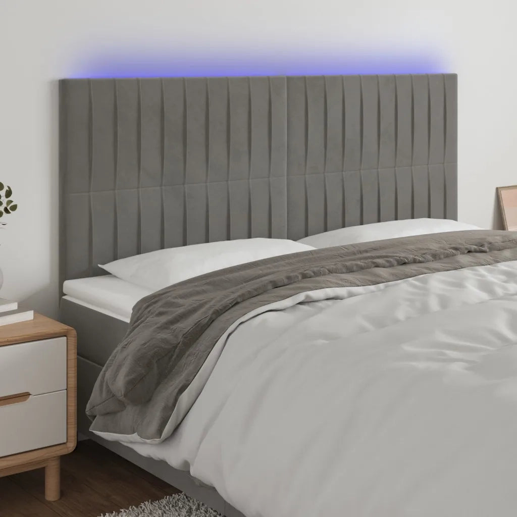 Testiera | Testata a LED Grigio Chiaro 160x5x118/128 cm in Velluto