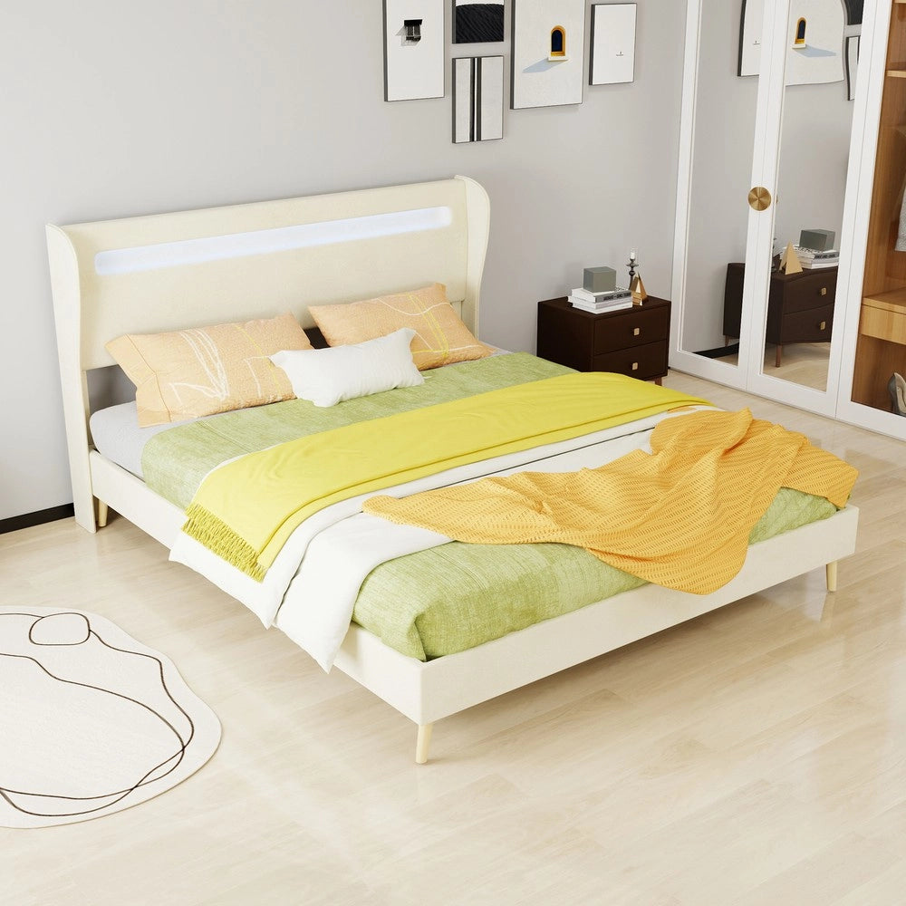 Letto imbottito con testiera LED e materasso ¨C Minimal ¨C beige 160x200 cm