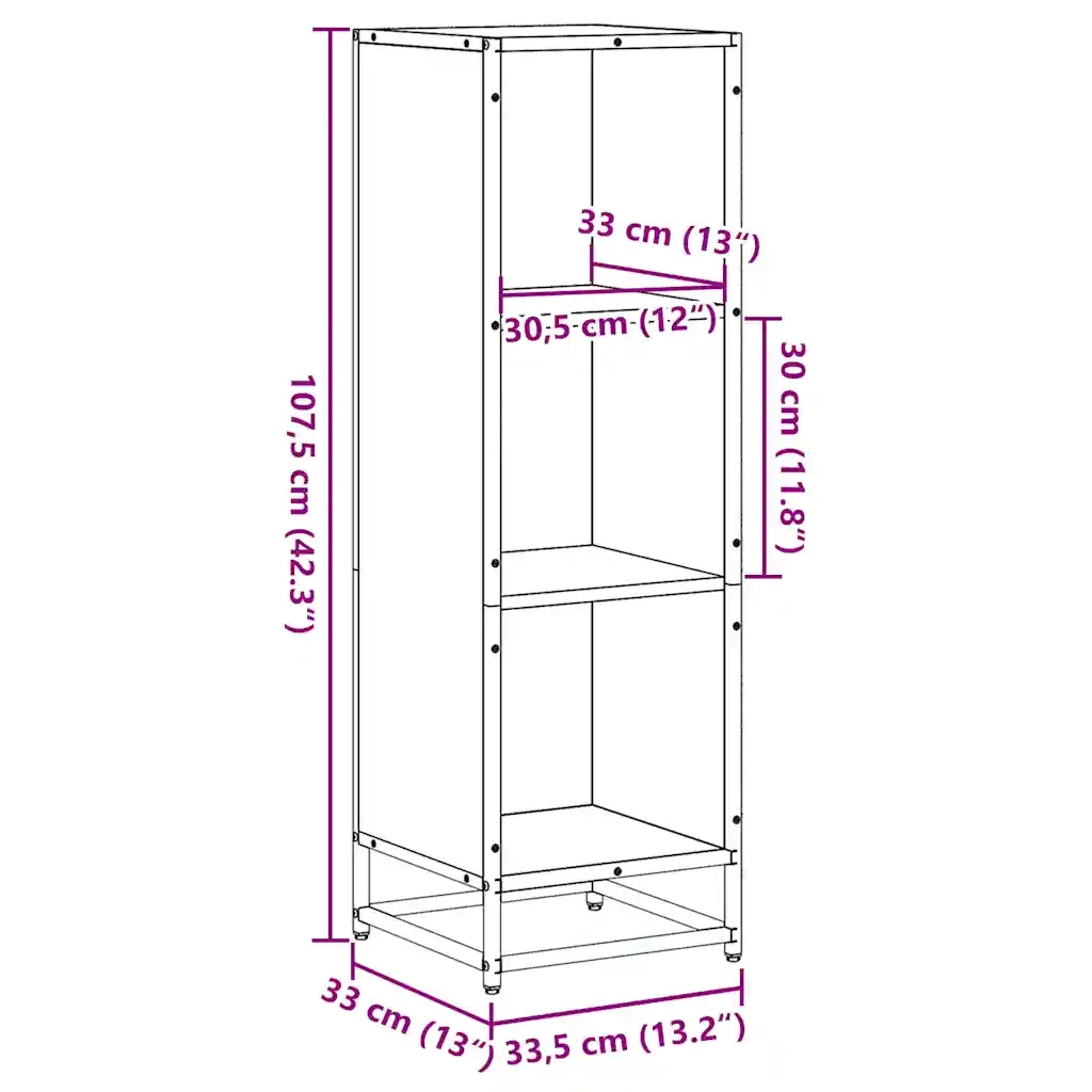 Libreria-Scaffale per Libri-Mobile di Stoccaggio Rovere Sonoma 33,5x33x107,5 cm in Legno Multistrato