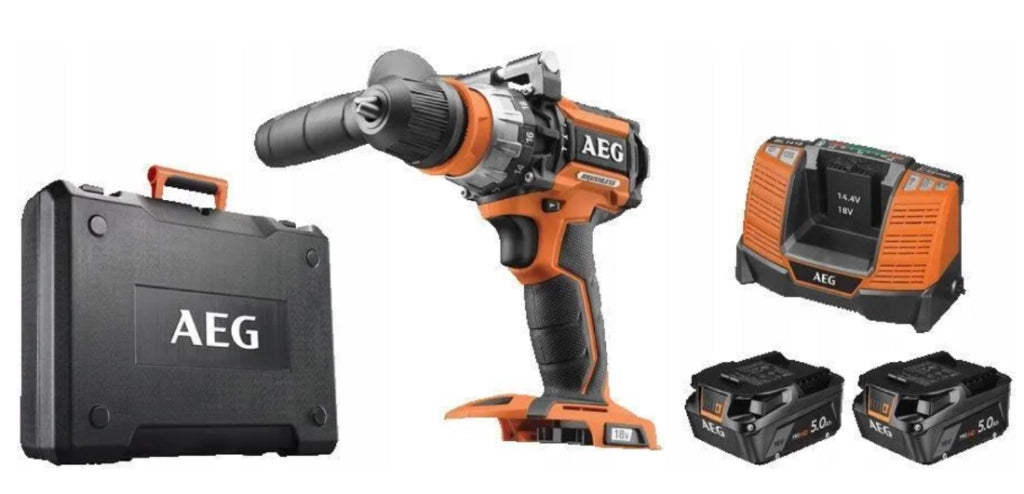 TRAPANO PERCUSSIONE 18V BRUSHLESS 2x5.0Ah - AEG + MANDRINO ANGOLARE IN OMAGGIO
