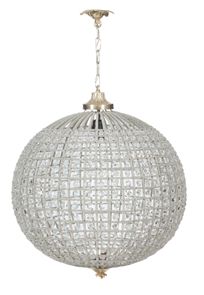 Biscottini Lampadario in fusione di ottone e gemme in cristallo Diam. 40XH40 cm struttura
