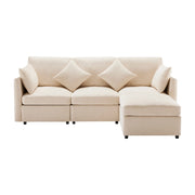Divano Angolare Reversibile 3-4 Posti con Pouf Mobile; Cuscini Inclusi; Seduta Ergonomica in Ciniglia Beige