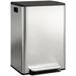 Pattumiera a Pedale con 2 Scomparti da 30L Coperchio Ammortizzato e Secchi Rimovibili in Acciaio Inox Argento