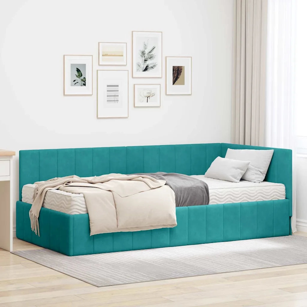 Struttura Letto Angolare con Materasso 2 pz-Giroletto con materasso Turchese Velluto 887748