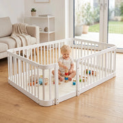 Parcogiochi modulare in legno 140x200 bianco distanza 7 cm bordi arrotondati
