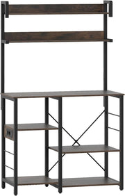 Scaffale da Cucina con Stazione di Ricarica, Luci, Supporto per Microonde a 6 Livelli per Spezie, Utensili, Piante, Mobile di Stoccaggio Industriale per Cucina, Marrone Rustico