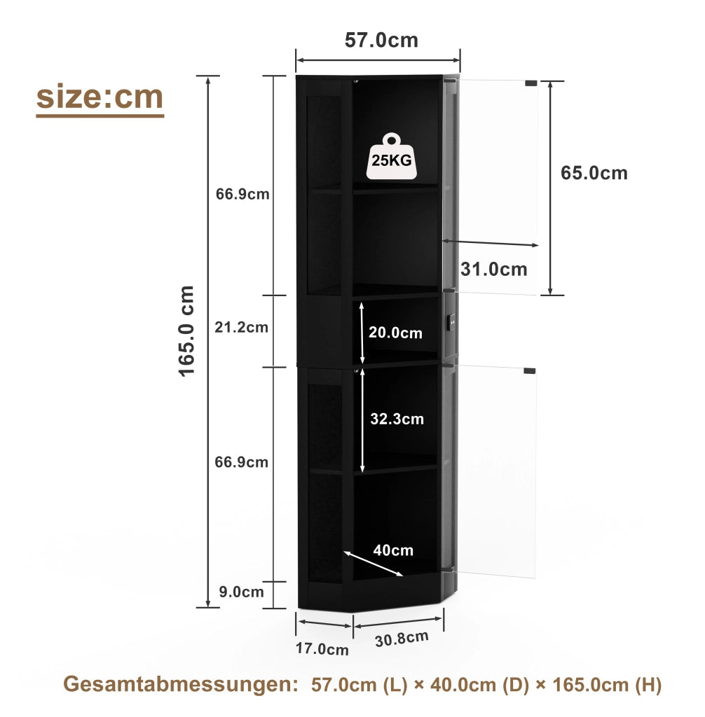 VETRINA in vetro 57x165x40 cm Nero con illuminazione LED