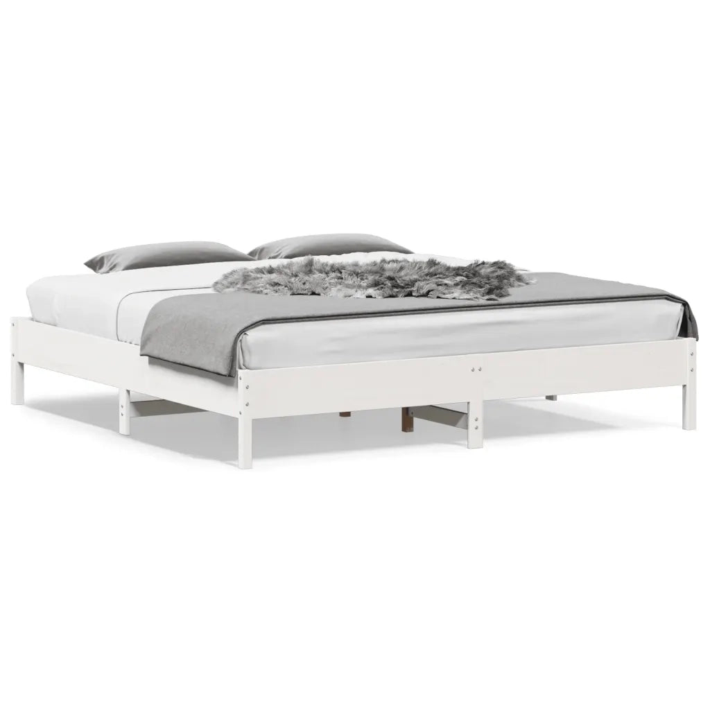 Giroletto senza Materasso-Struttura Letto Bianco 200x200 cm Legno Massello Pino 150714