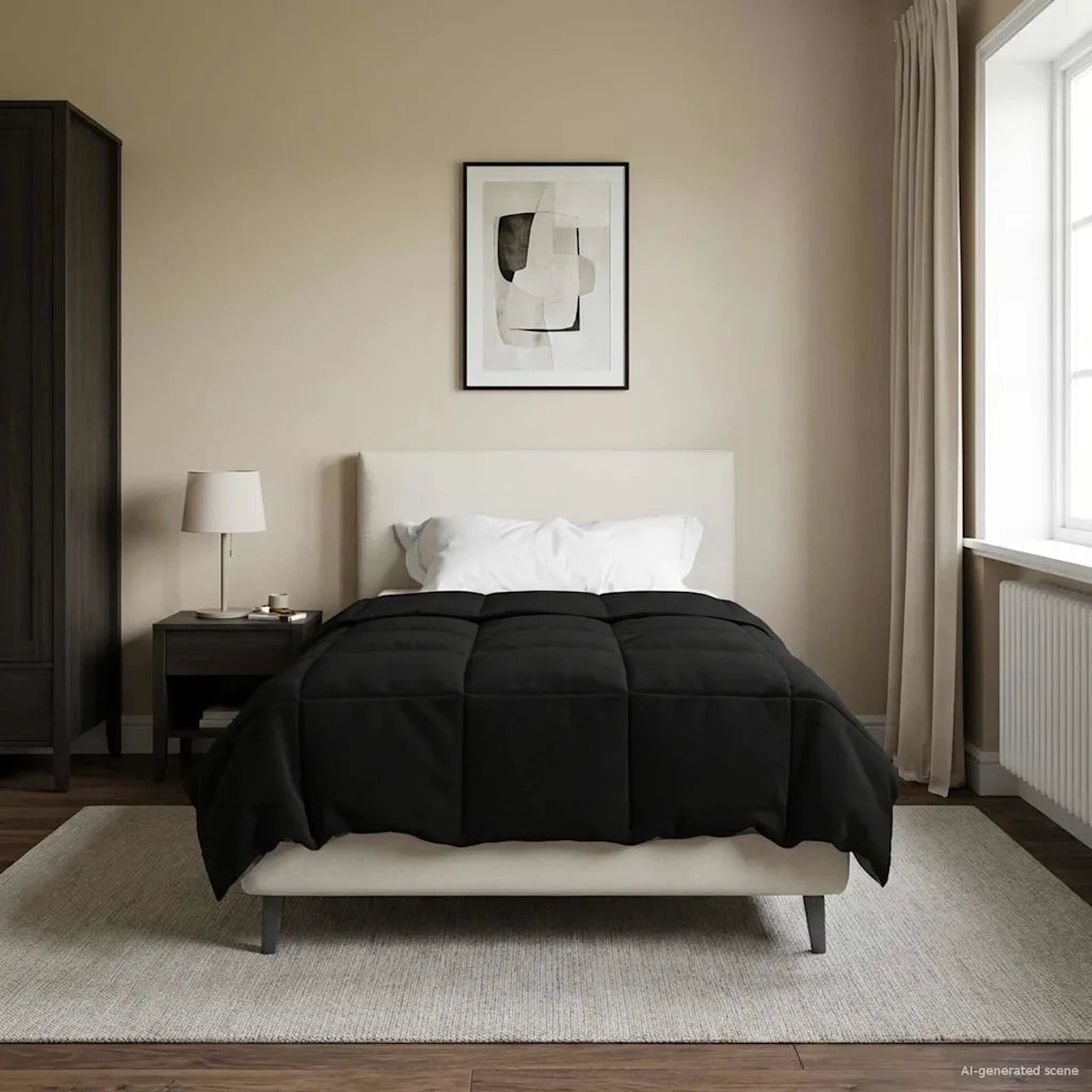 Duvet Invernale Trapuntato Nero 155 x 200 cm Microfibra 42026099