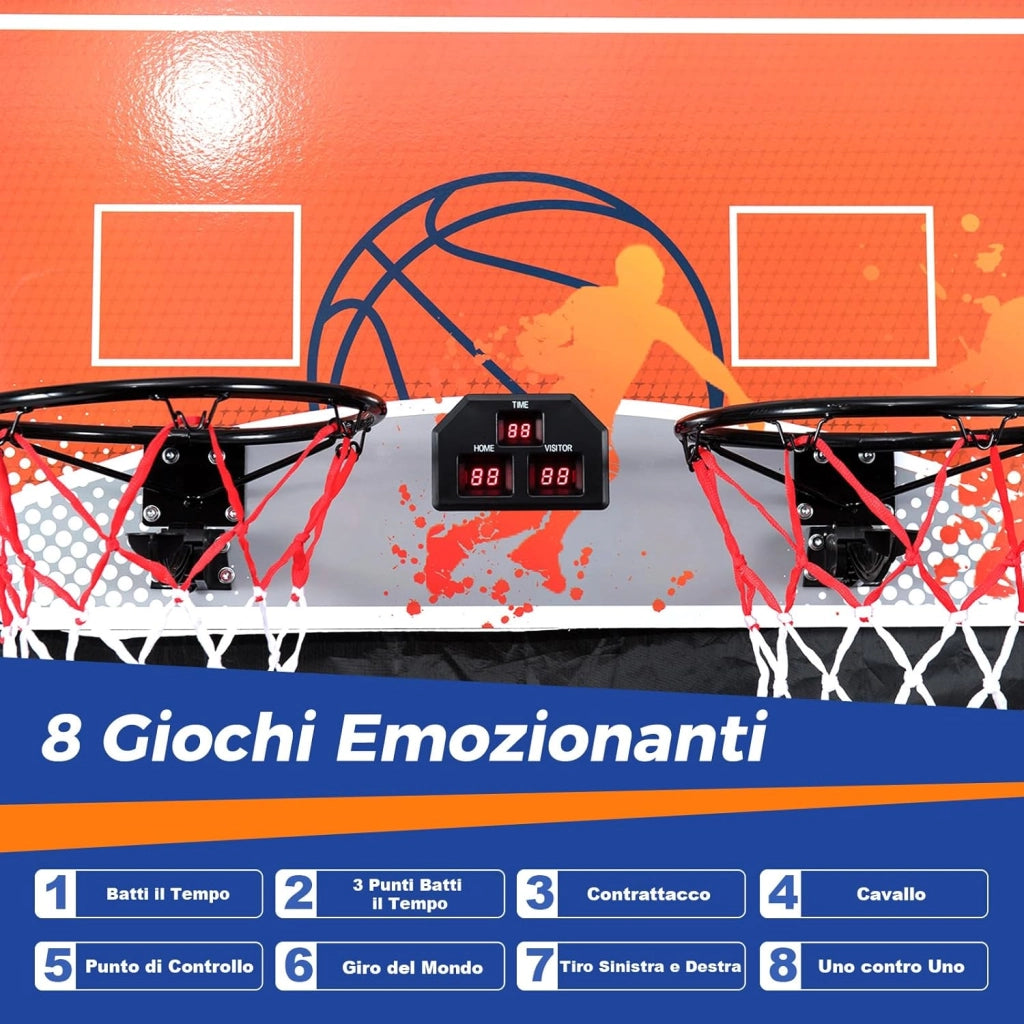 Macchina da Pallacanestro Elettronica Pieghevole, Gioco da Arcade Basket con 8 modalità di Entusiasmanti, Punteggio Elettronico & Effetti Sonori, Gioco Arcade Basket a Doppio