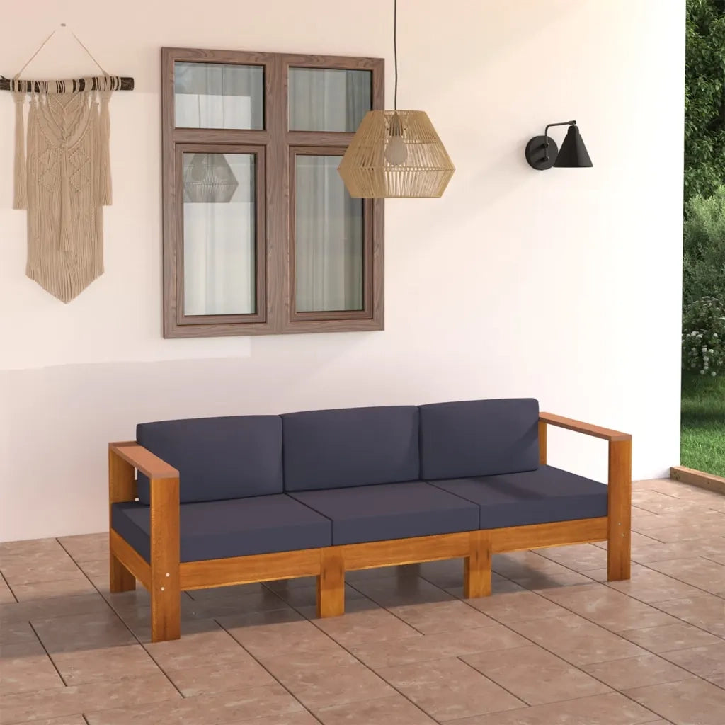 Divano da Giardino 3 Posti Cuscini Grigio Scuro Legno di Acacia 3057946