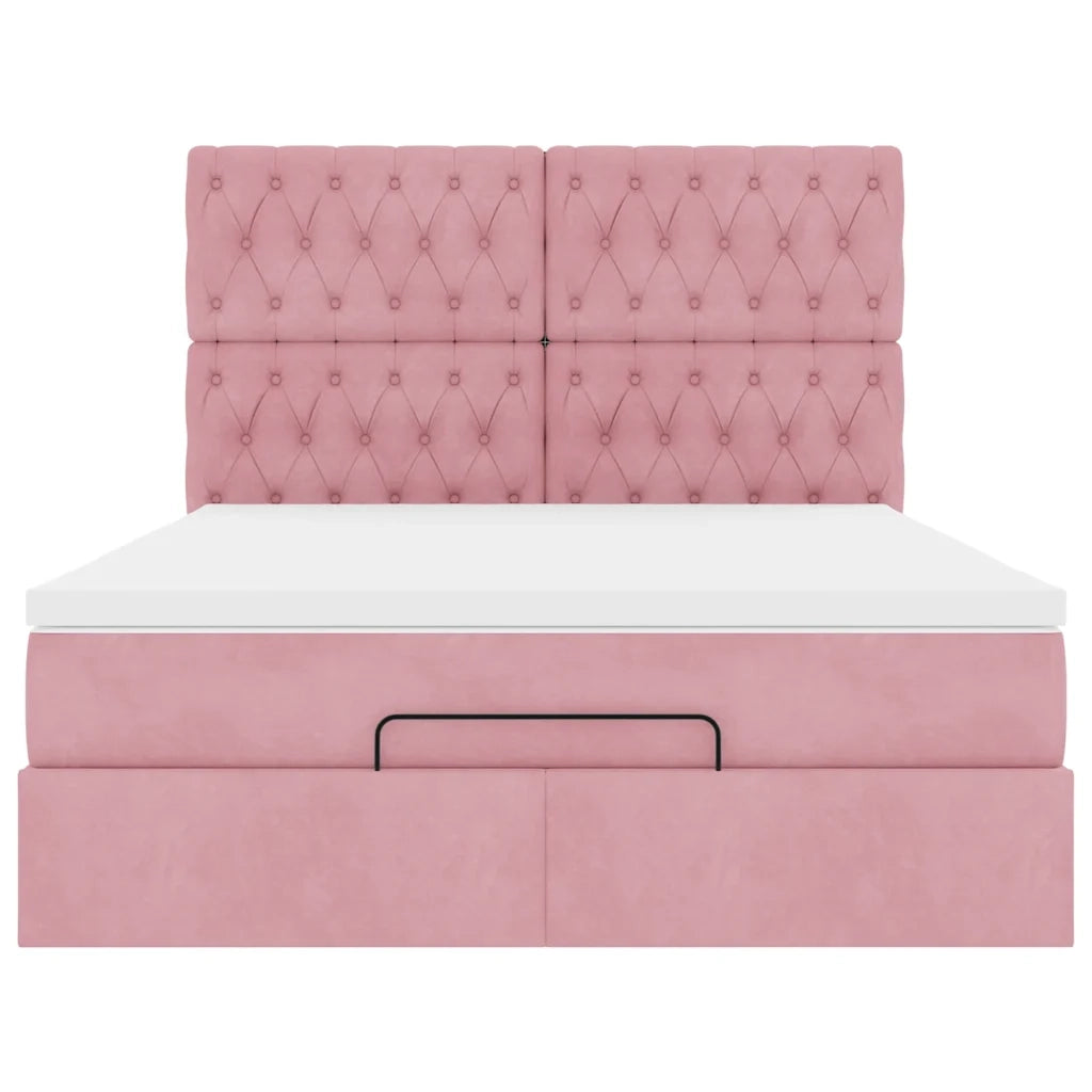 Struttura Letto Pouf con Materassi Rosa 140x190 cm in Velluto 3314395