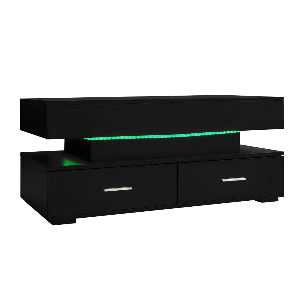 Tavolino da caffè sollevabile idraulico 100x50x44 cm con LED, Bluetooth APP, 2 cassetti e vano a giorno, nero