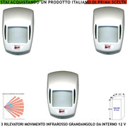 Infrarosso Rilevatore di Movimento Grandangolo 3 Pezzi Per Allarme Portata 15 MT da Interno Rileva Intruso Entro 90 Gradi Alimentazione 12 V Assorb. 10mA Lente 18 Fasci Infrarossi ABS Bianco con Snodo