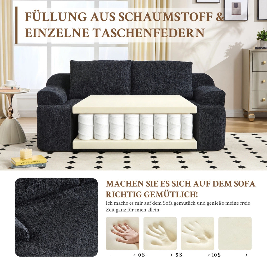 Divano letto modulare in tessuto con 2 cuscini, nero, 68 x 45,5 x 68 cm
